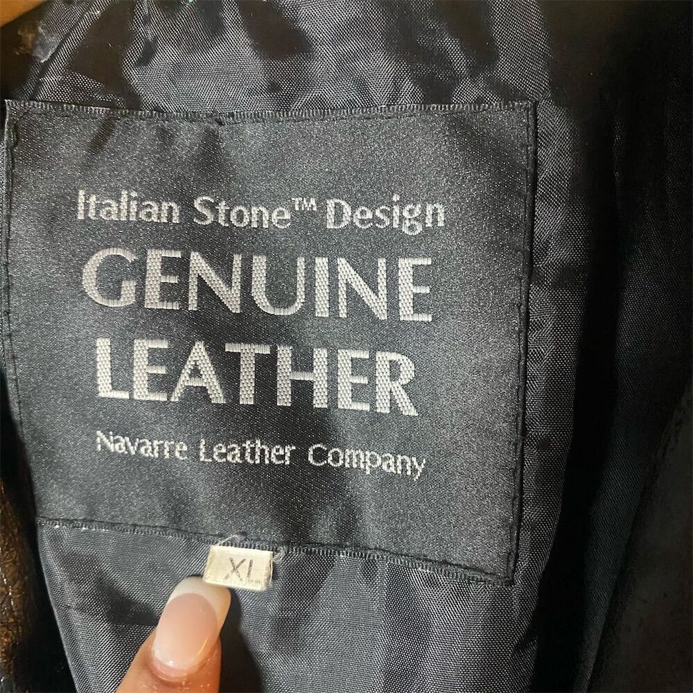 Italian Stone Design Men's XL Black Leather Overcoat Belted Formal